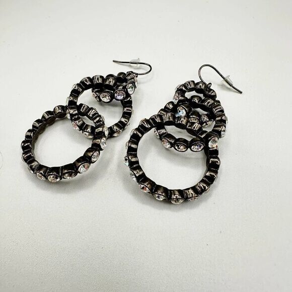 Three Hoop Interlock Rhinestone Drop Earrings - Picture 1 of 3